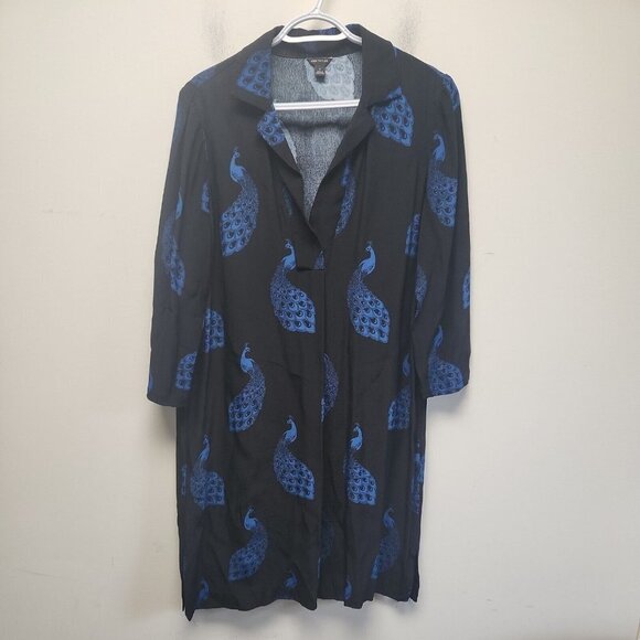 Ann Taylor Dresses & Skirts - Ann Taylor Petite Black and Blue Collared Peacock Design Tunic Dress Size Medium